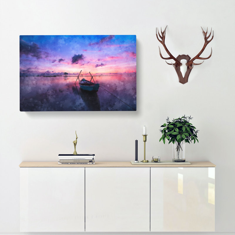 Vacant Rowboat upon the Lake - Wrapped Canvas, 60cm H x 91cm W x 3cm D