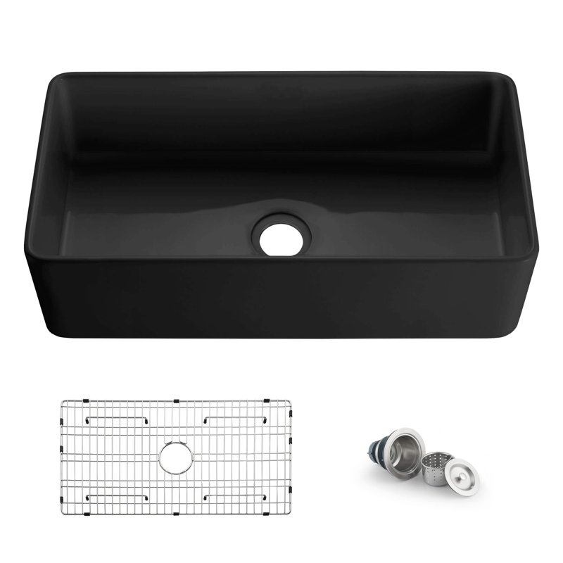 Single Bowl Fireclay Kitchen Sink, 18" H x 36" W x 10" D