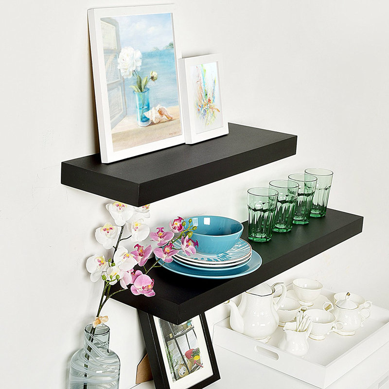 Bovina Floating Shelf, 2" H x 24" W x 9.25" D, Black