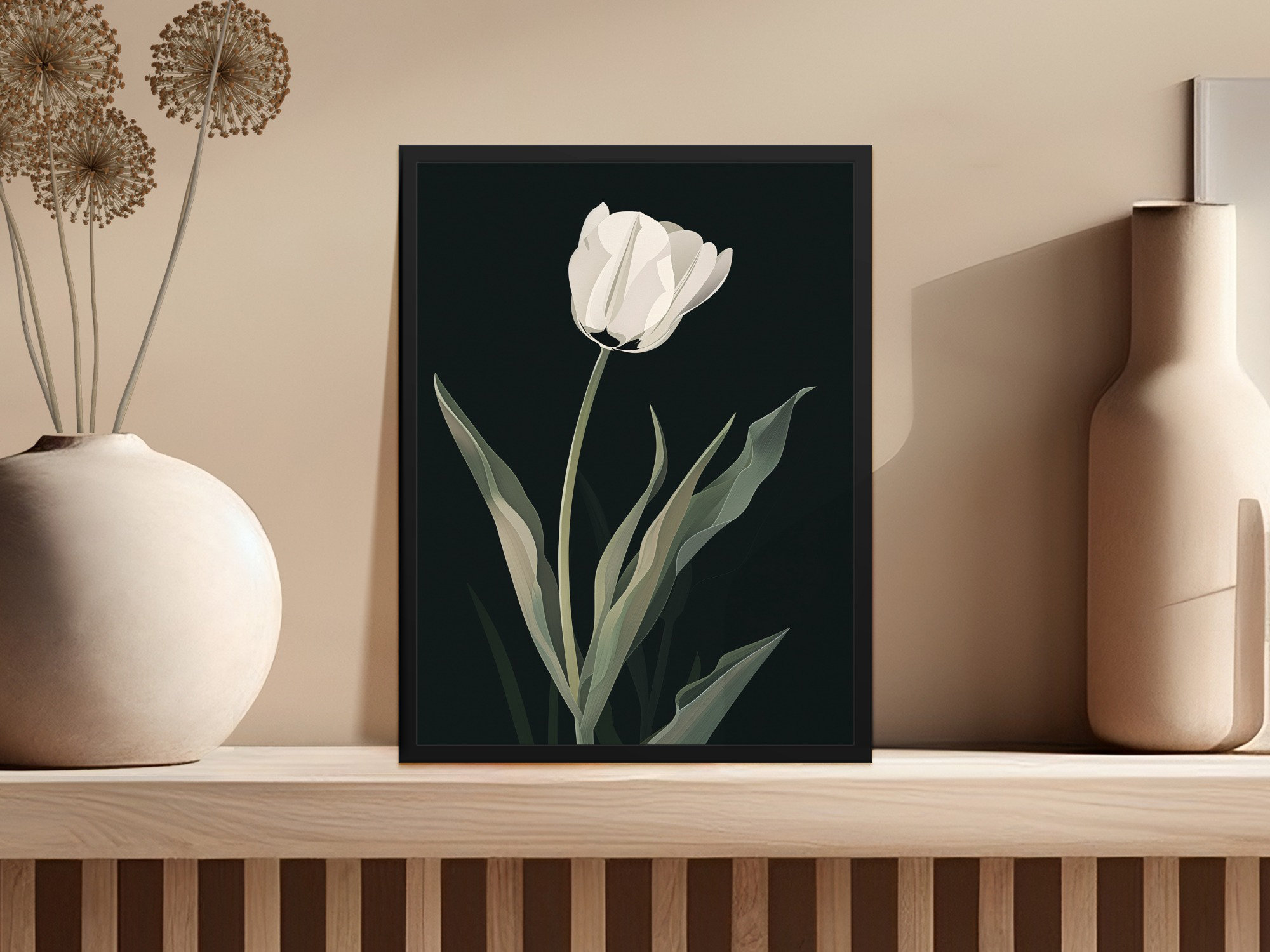 Lark Manor White Tulip Minimalist Art Wall Decor Simple Flower Framed ...