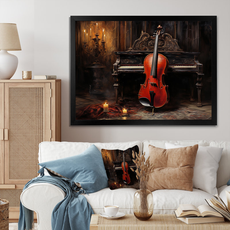 Cello Charisma, bourgogne profond sur toile, Cadre simple noir, H 34 po x l 44 po x P 1,5 po