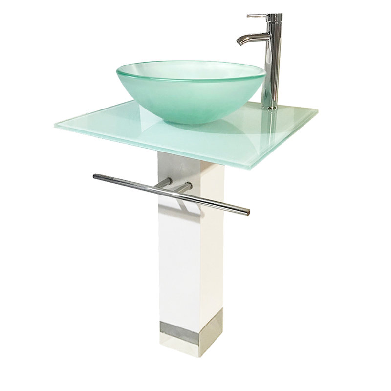 Lavabo de salle de bain ovale à piédestal haut avec robinet et bonde 35 po QieRao