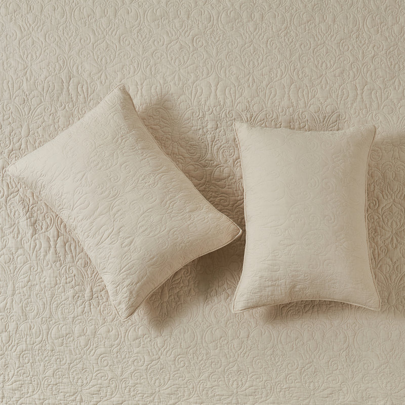 100% Cotton Quilt Set with Boho Stitched Detail, Full / Queen Quilt + 2 Standard Shams, Natural - Heirloom