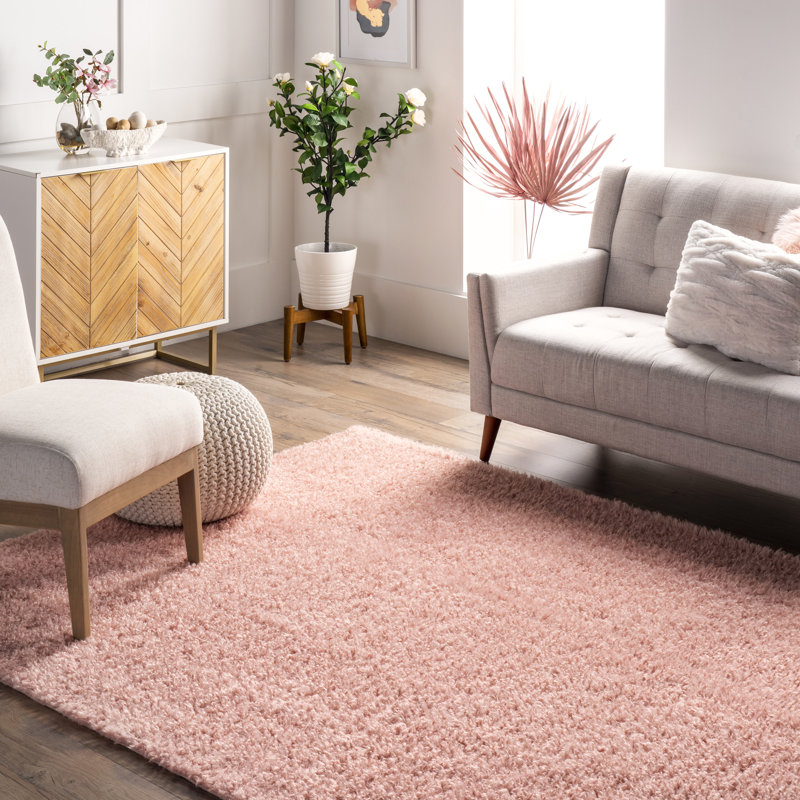 Machine Washable Pink Area Rug, Rectangle 6' x 9'