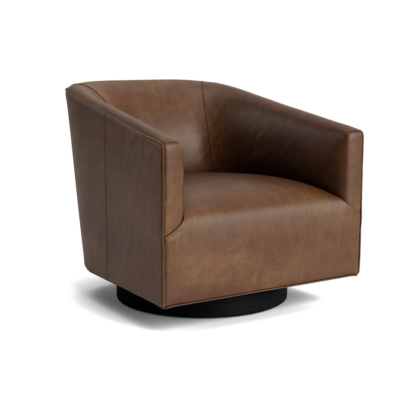 Cooper Full Swivel Leather Chair, Black, Bedford - Tobacco