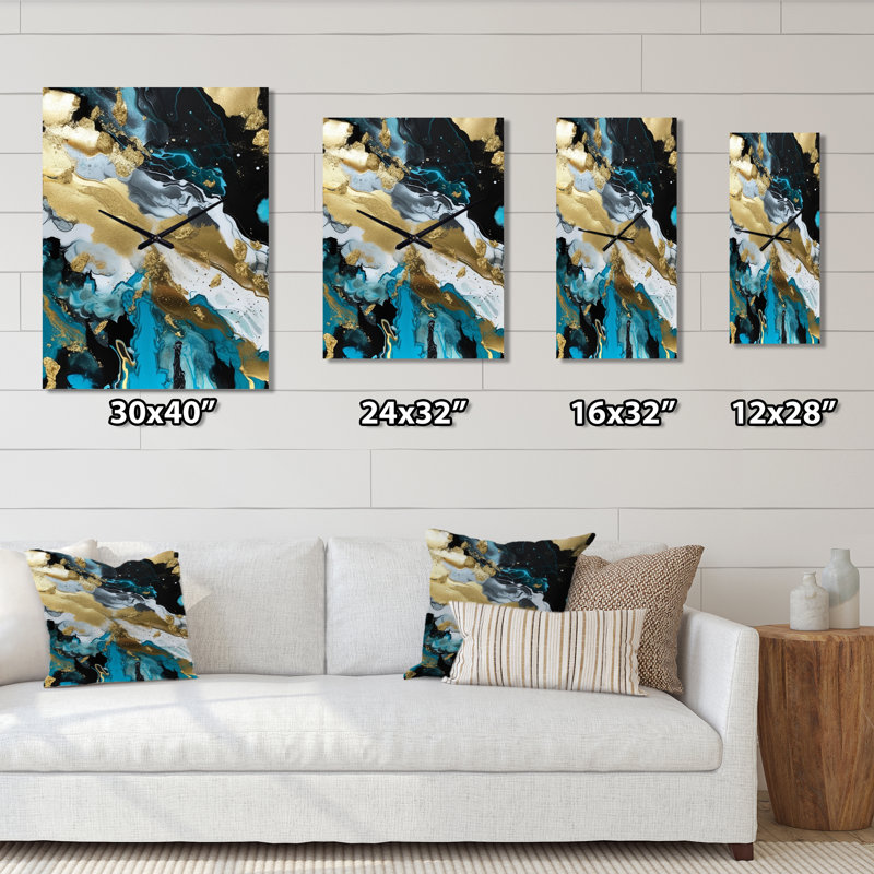 Pleine lune bonheur et turquoise abstraite III - Peinture abstraite horloge murale surdimensionnée, Petit