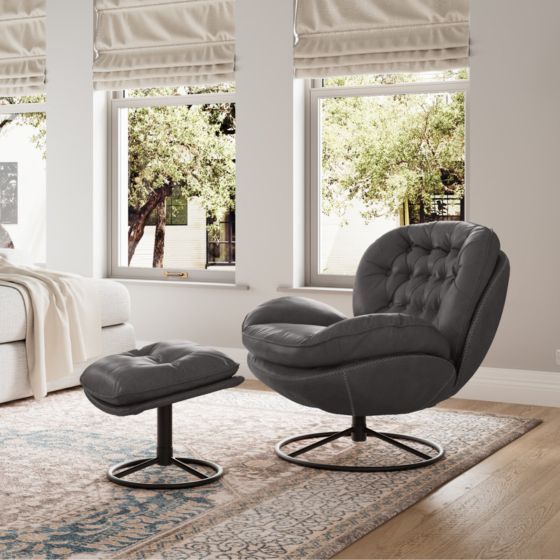 Modern Swivel Lounge Chair, Gray Faux Leather