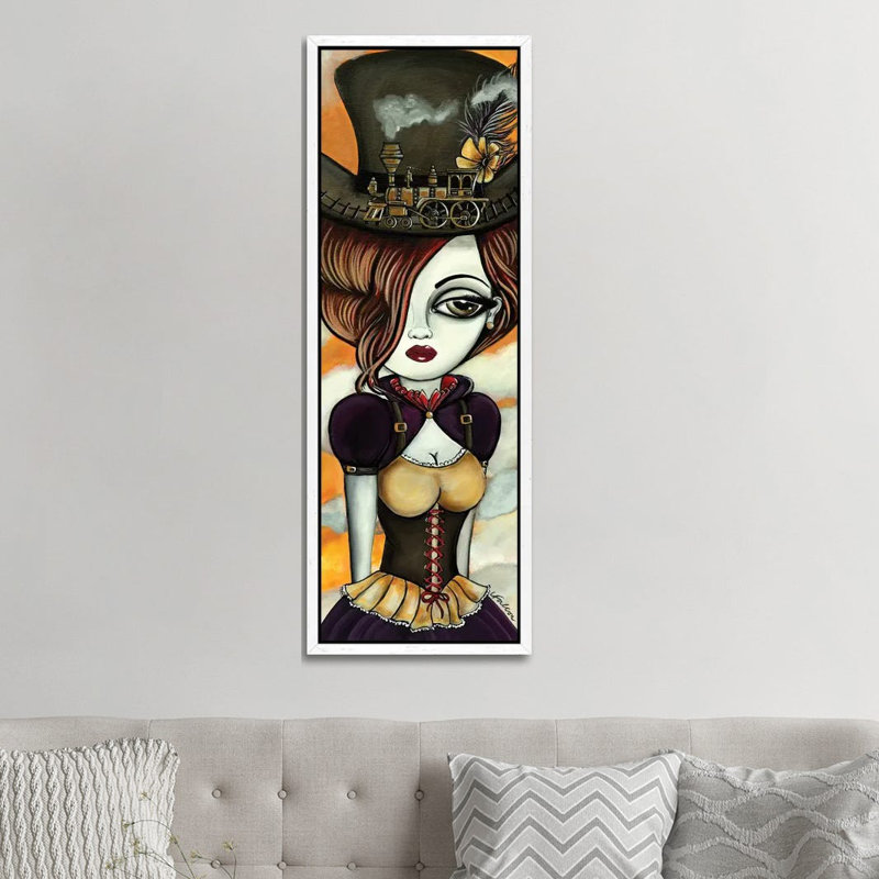 The Conductor by Lizzy Falcon - Panoramic Painting on Canvas, 152.4cm H x 50.8cm W x 3.81cm D, White Framed