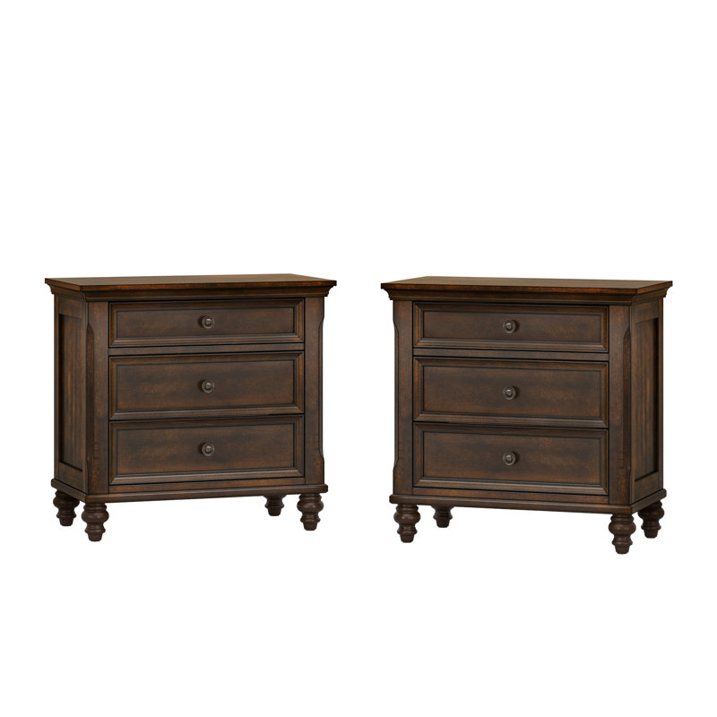 Table de chevet 3 tiroirs Mid-Century, Noyer foncé