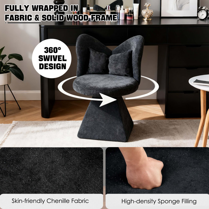 Fauteuil de coiffeuse avec dossier papillon, Noir