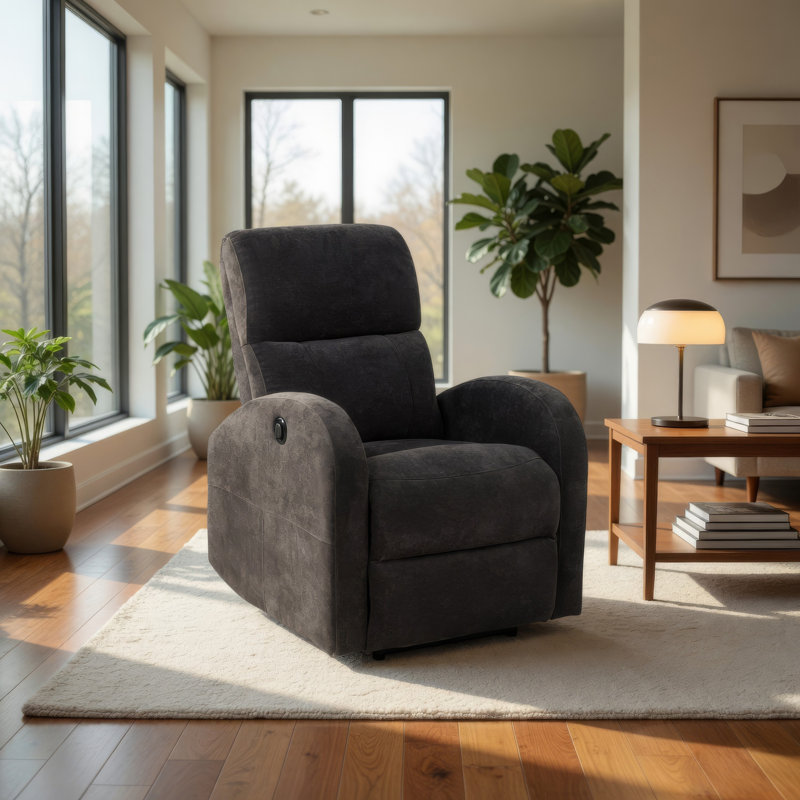 Fauteuil inclinable électrique Nami, accoudoirs courbés, revêtement gris anthracite rembourré de mousse, Gris anthracite