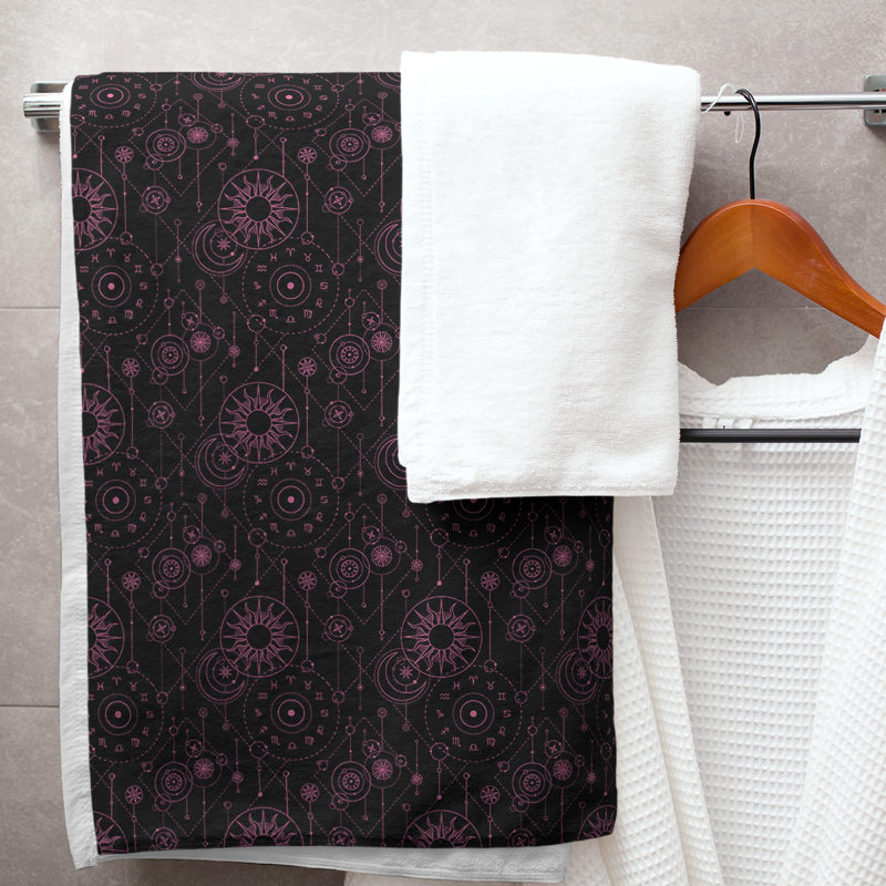 Serviette de bain astrologie, Noir/rose