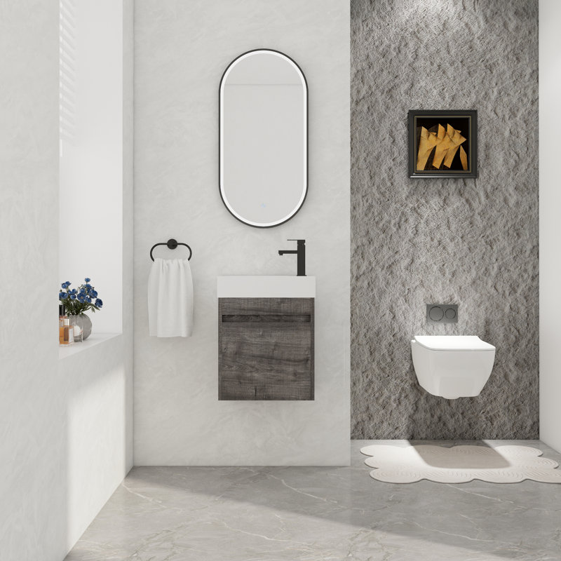 Meuble-lavabo flottant en contreplaqué écologique à fermeture en douceur pour salle de bain moderne