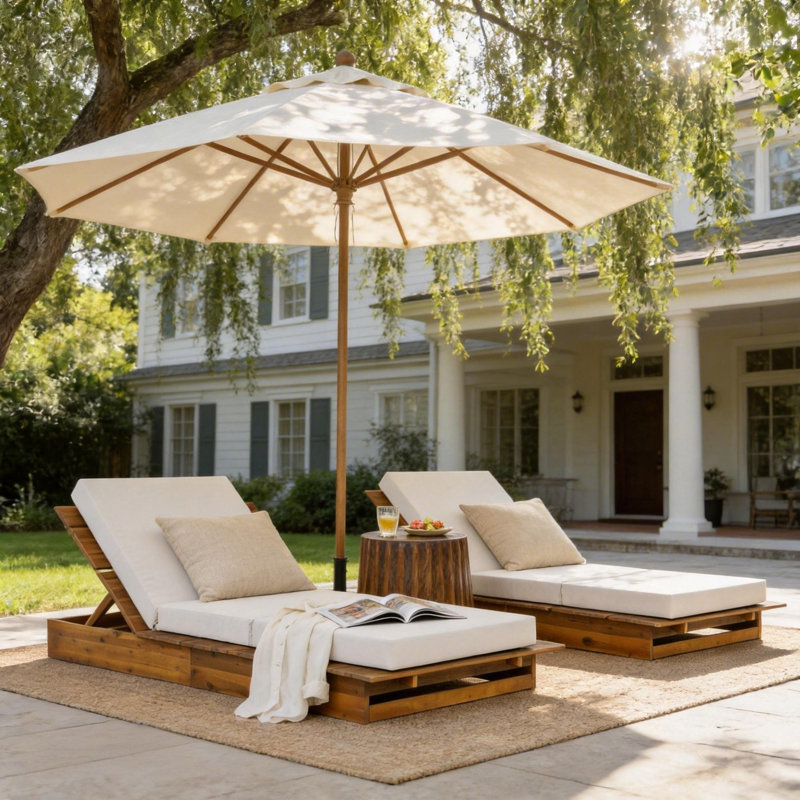 Méridiennes de patio modernes, larges chaises de piscine réglables en bois d'acacia