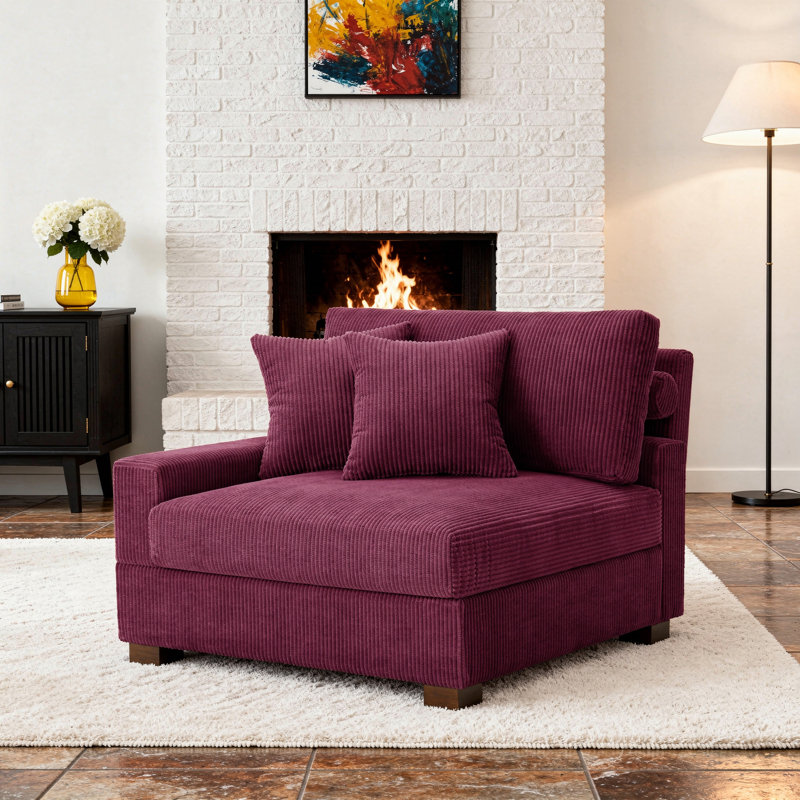 Milbrey Armchair with Cushioned Back, Purple, Corduroy