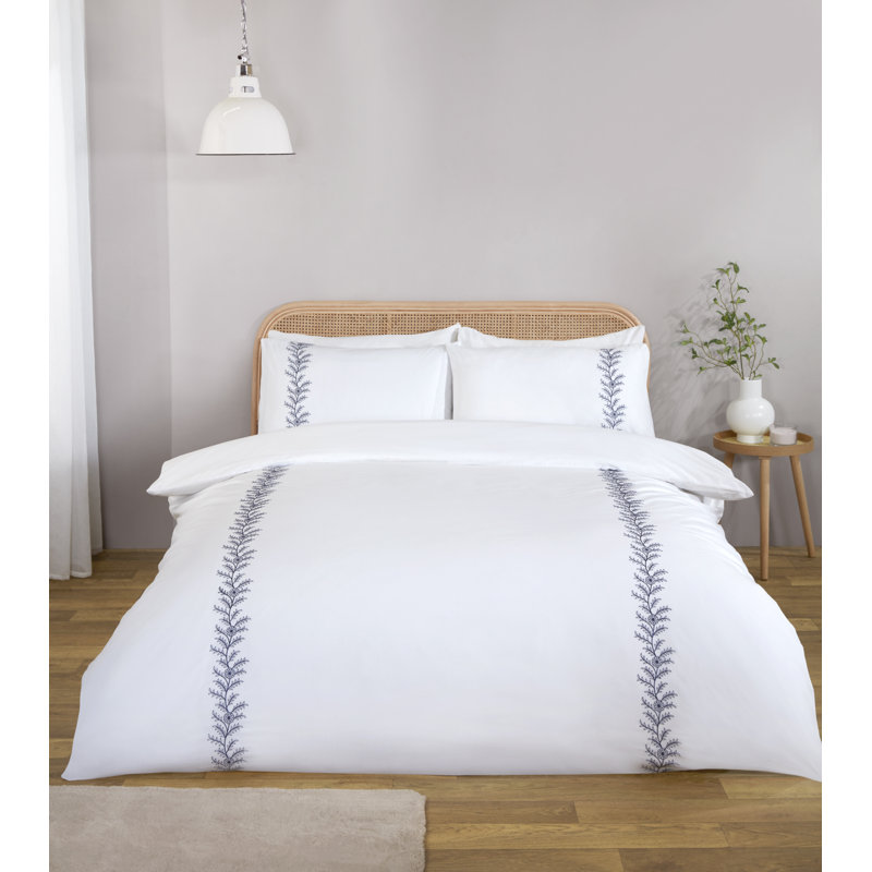 Ellie Cotton Blend Floral Duvet Cover Set, Single, White