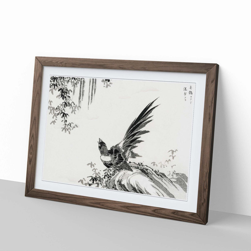 Japanese Magpie by Numata Kashu - Picture Frame Painting Print, 48cm H x 65cm W x 2cm D, Walnut Framed