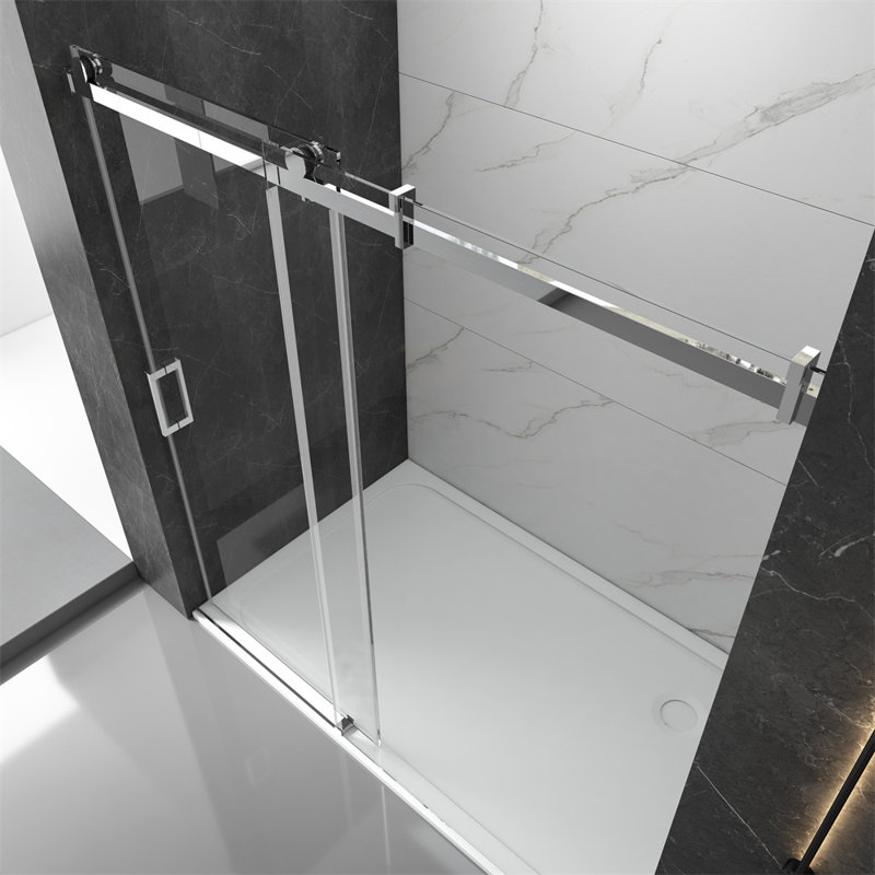 Cabine de douche rectangulaire en verre trempé sans cadre H 76 po x P 60 po x l 60 po, Chrome