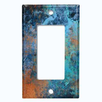 Metal Crosshatch Light Switch Plate Outlet Cover (Metal Patina 4 Print  - Single Rocker)