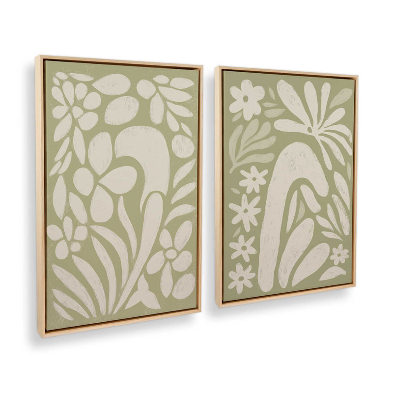 Ensemble de 2 impressions «Whimsy in Bloom», 48 po x 32 po, Cadre flottant en érable américain