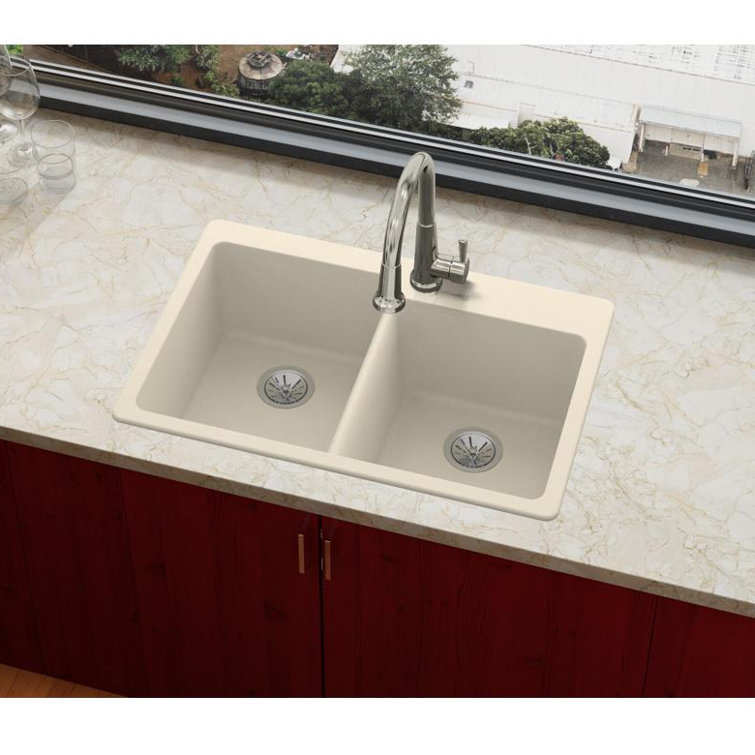 Quartz Luxe 33" L x 22" W Double Basin Drop-in Kitchen Sink