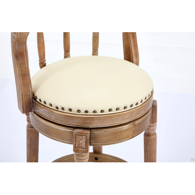 Cow top Leather Wooden Bar Stools, 360 Degree Swivel Bar Chair with Backs,Bar height Barstools for Home Kitchen Dining Room and Bar Room(Beige 1pc)