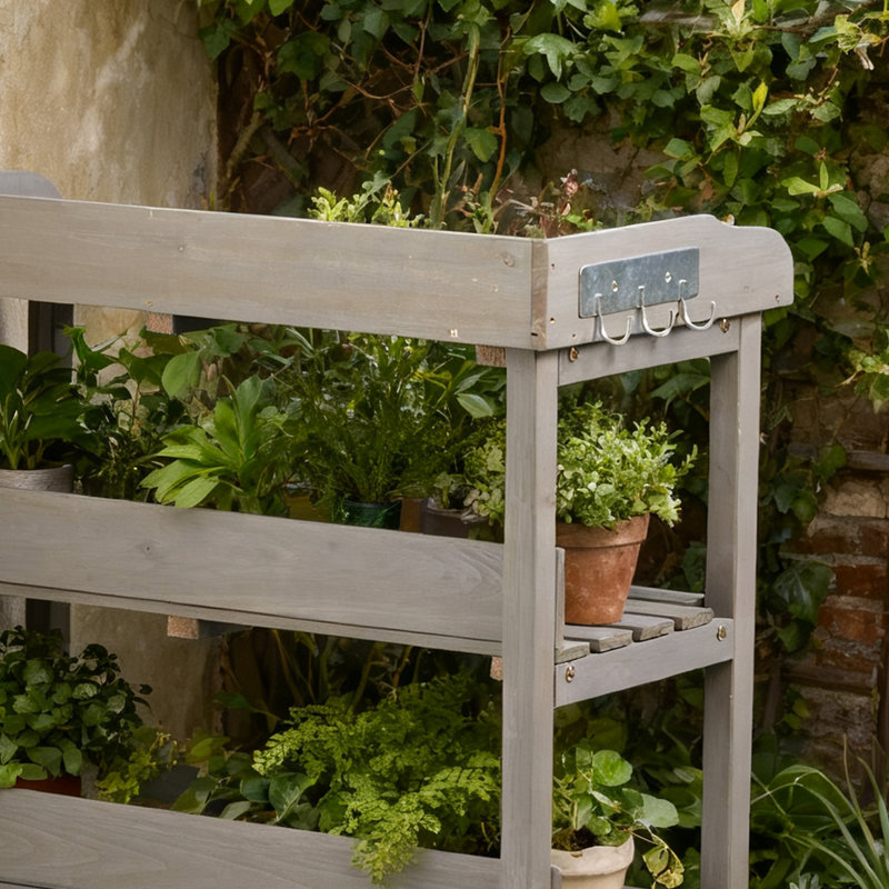 3-layer Outdoor Fir Wood Potting Bench, Grey