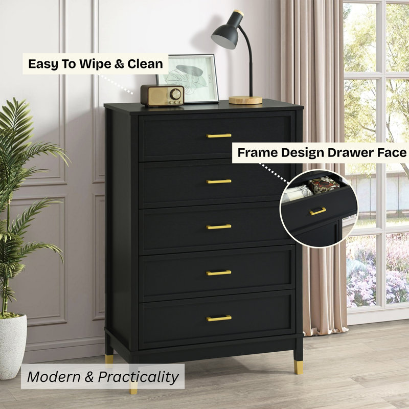 78cm W 5 - Drawer Chest of Drawers, Black