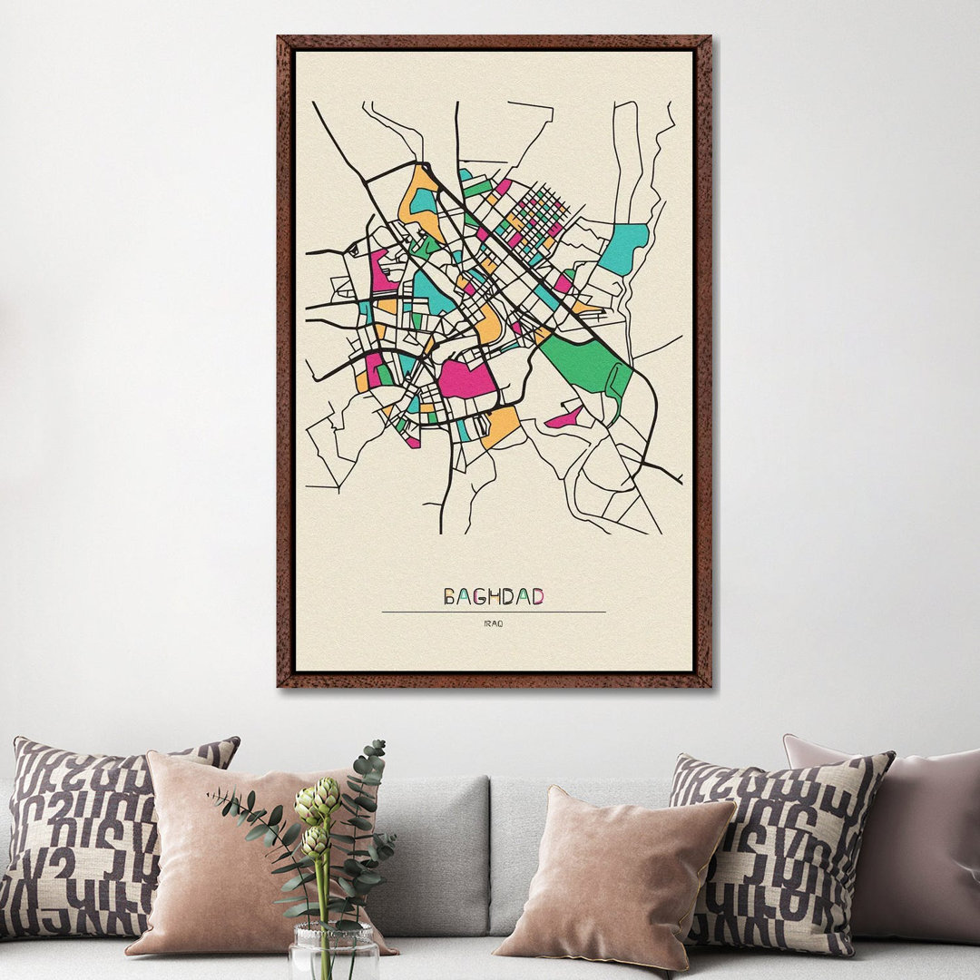 Baghdad, Iraq Map by Ayse Deniz Akerman - Print on Canvas