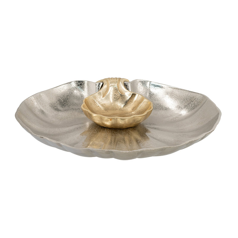 13X11x2.5" Seashell Chip And Dip Tray With Antique Gold Finish
