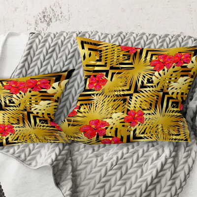 Tropical Gold Luxury Pattern I - Mid-Century Modern Printed Throw Pillow