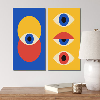 Minimal 20S Abstract Eyes Om Yellow I - ensemble de 2 peintures