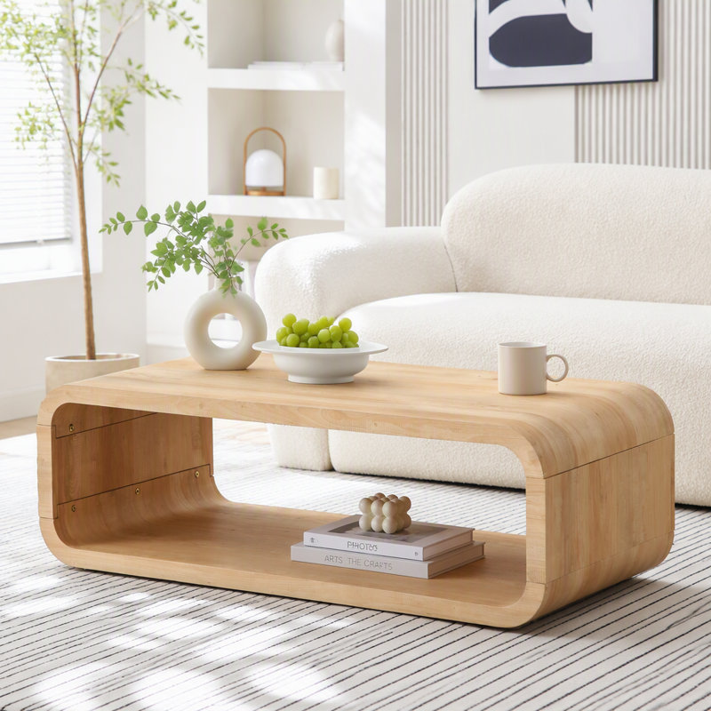 Table basse arrondie en bois massif, style minimaliste, bois clair naturel, Light Natural