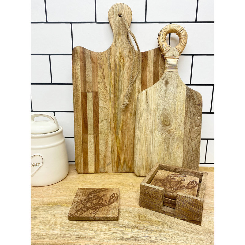 Wood Square 4 Piece Coaster Set