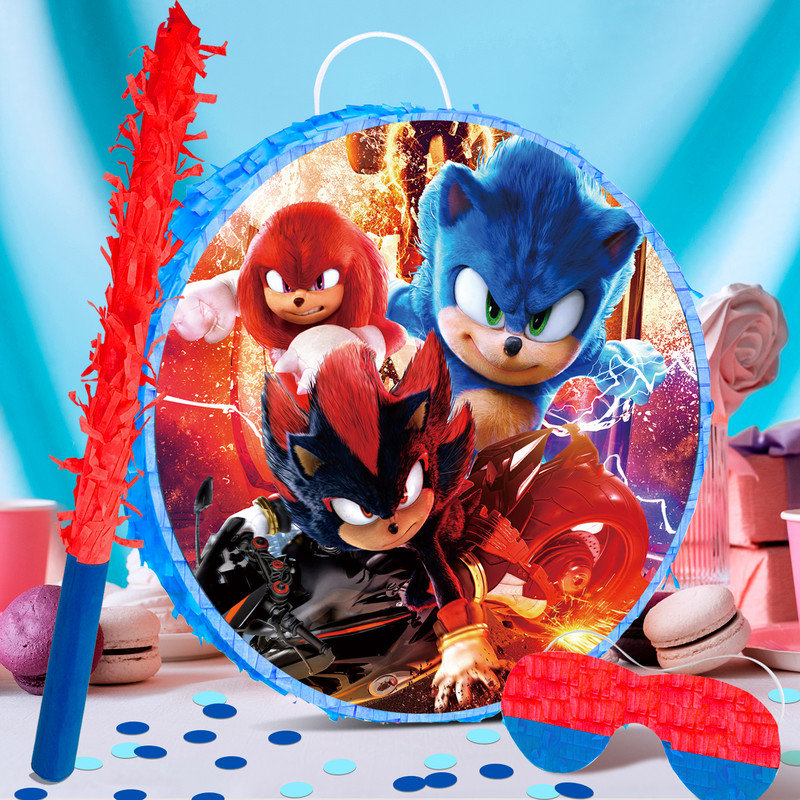 Ensemble de décorations de fête Sonic Pinata, lot de 4 pièces Sonic Round Pinatas