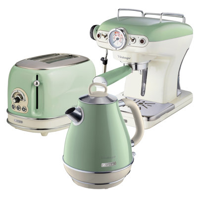 Ariete Vintage 1.7L Kettle with 2 Slice Toaster and 15 Bar Pump Espresso Coffee Machine Set