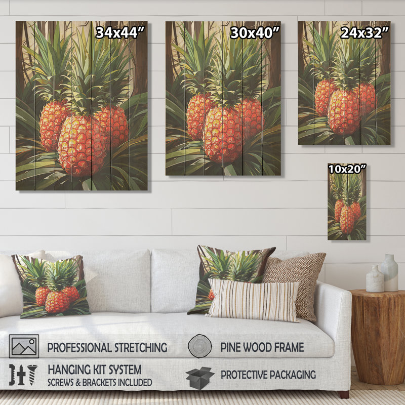 Golden Golden Paradise II - ananas sur bois, H 20 po x l 10 po