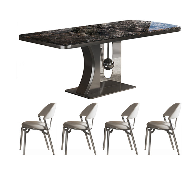 Ensemble de table et de salle à manger en pierre micro-cristalline, Noir, H 29,5 po x L 78,7 po x l 35,4 po