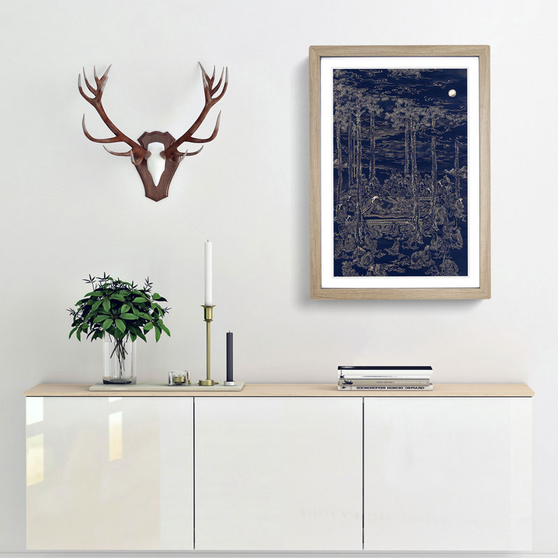 Luring the Sun Goddess by Kono Bairei - Framed Print, Oak Framed, 36cm H x 27cm W x 2cm D