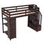 Lit mezzanine avec tiroirs, tablettes et escaliers de rangement intégrés, offrant beaucoup de rangement et une fonctionnalité polyvalente pour les familles en pleine croissance