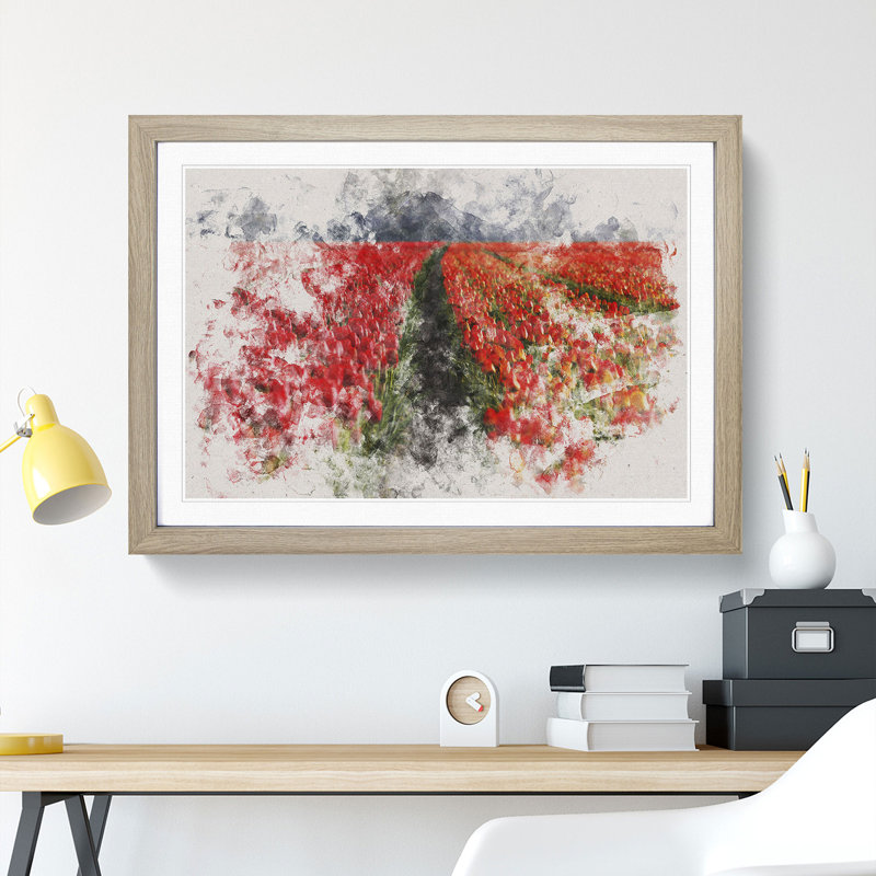 Field of Tulips - Picture Frame Painting, Oak Framed, 48cm H x 65cm W x 2cm D