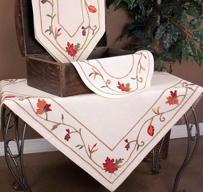 Sheron Crewel Embroidered Harvest Table Topper