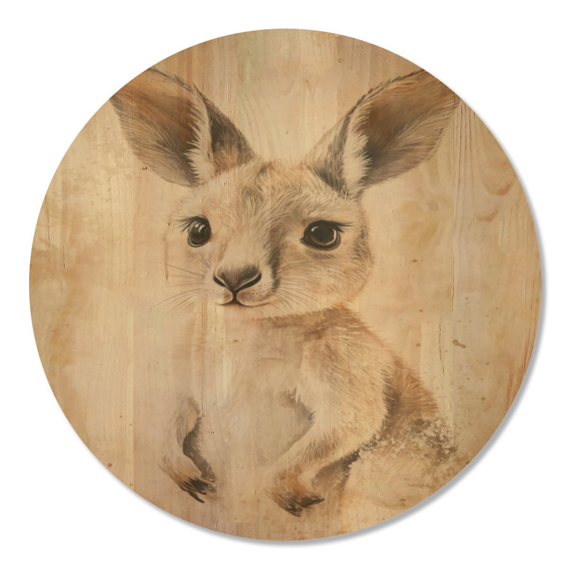 Kangourou dans un sac de mère II - Décoration murale en bois naturel, Rond 23 po, Rond