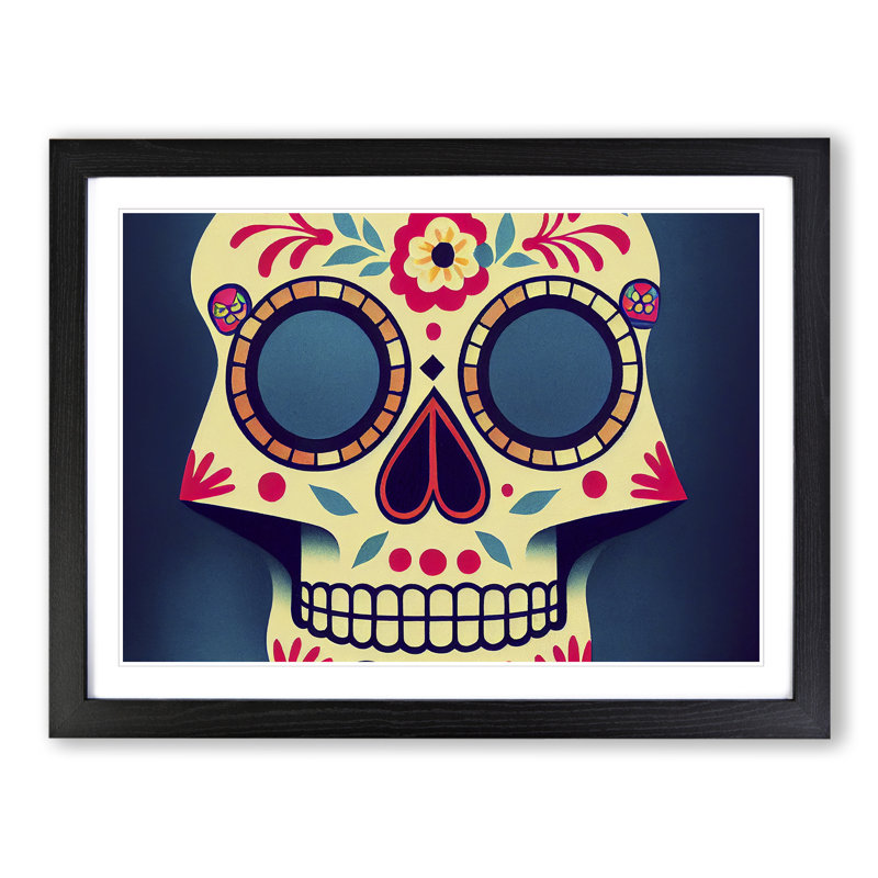 Mind Blowing Floral Sugar Skull - Single Picture Frame Print, Black Framed, 34cm H x 46cm W