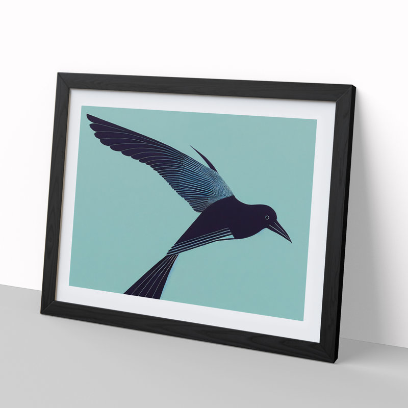 Heavenly Crow Bird Abstract - Single Picture Frame Print, Black, 46cm H x 64cm W x 2cm D