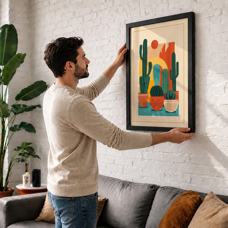 Desert Garden Mid-Century - Framed Print, A2 - 59.4 x 42.0 cm, Black