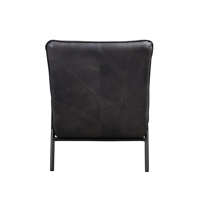 Chaise en cuir gris avec structure, coussin de 8 po, accents en fer mat, siège d'appoint confortable à grain supérieur, plancher de 9 po, attrait chic