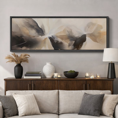 «Grunge Abstract Paint Stroke Effect Minimal Landscape Abstract Landscape Brown Grey Mountain Expanse», reproduction d'art sur toile