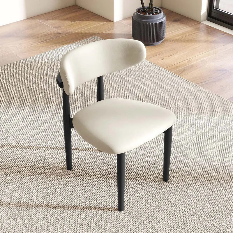 Mid-Century Modern Black Wood Dining Chairs, Upholstered PU Leather Wood Dining Chair Side Chair, Fully Assembled (Set of 2)