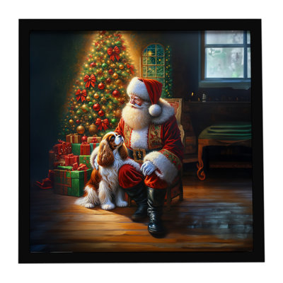 Cavalier Spaniel and Santa Claus, reproduction d'art encadrée
